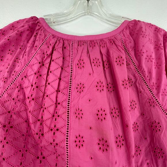 Faherty Carmel Cactus Flower Pink Eyelet Blouse Lined Small Organic Cotton - Picture 5 of 16